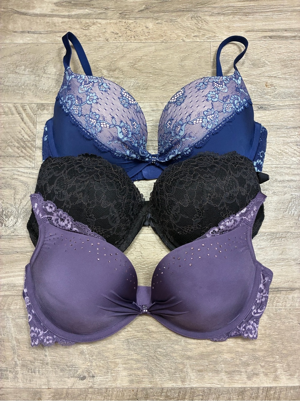 Victoria Secret 3 Push Up Bras Dream Angels Padded Demi Sequin Lace Satin